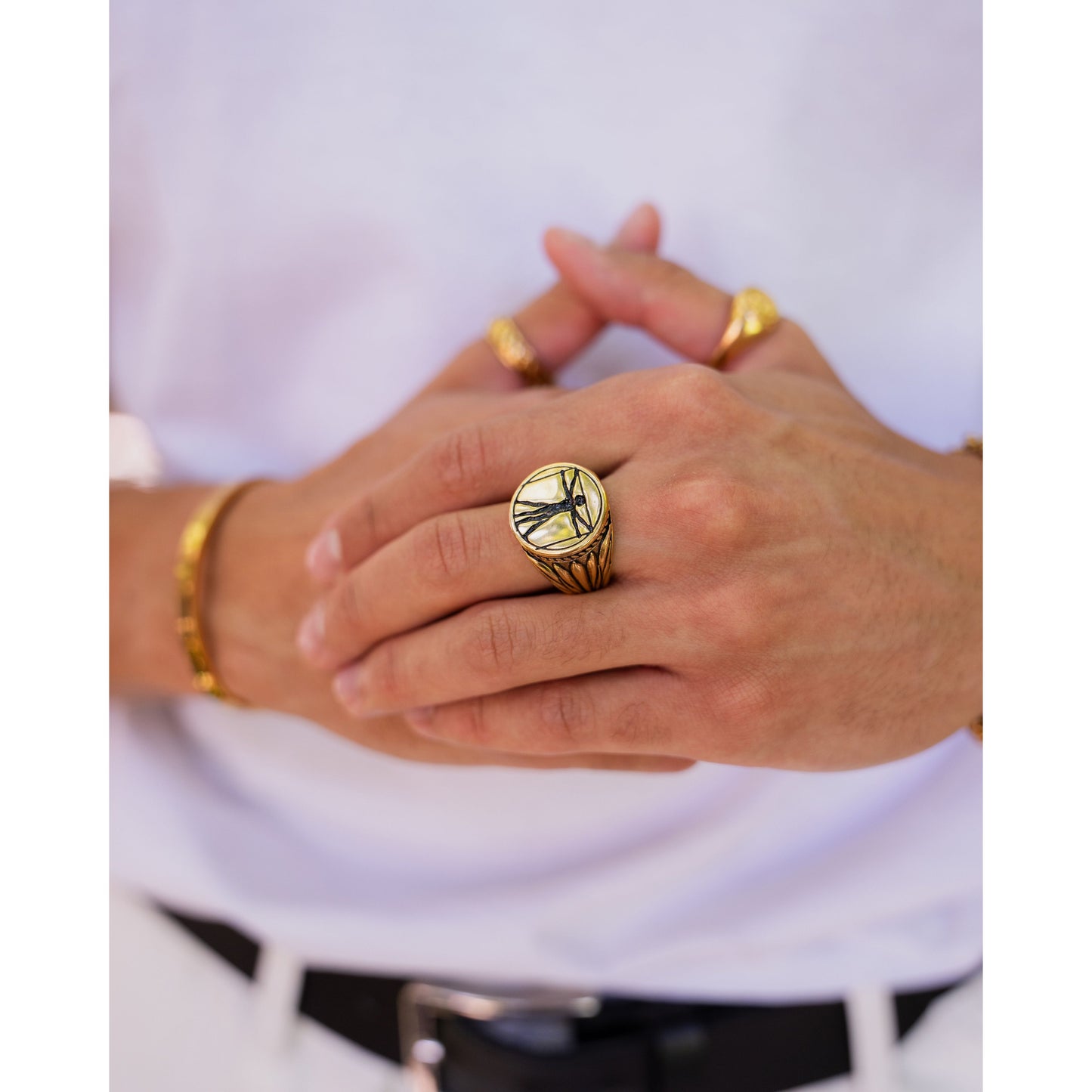 Vitruvian Man Signet Ring Gold