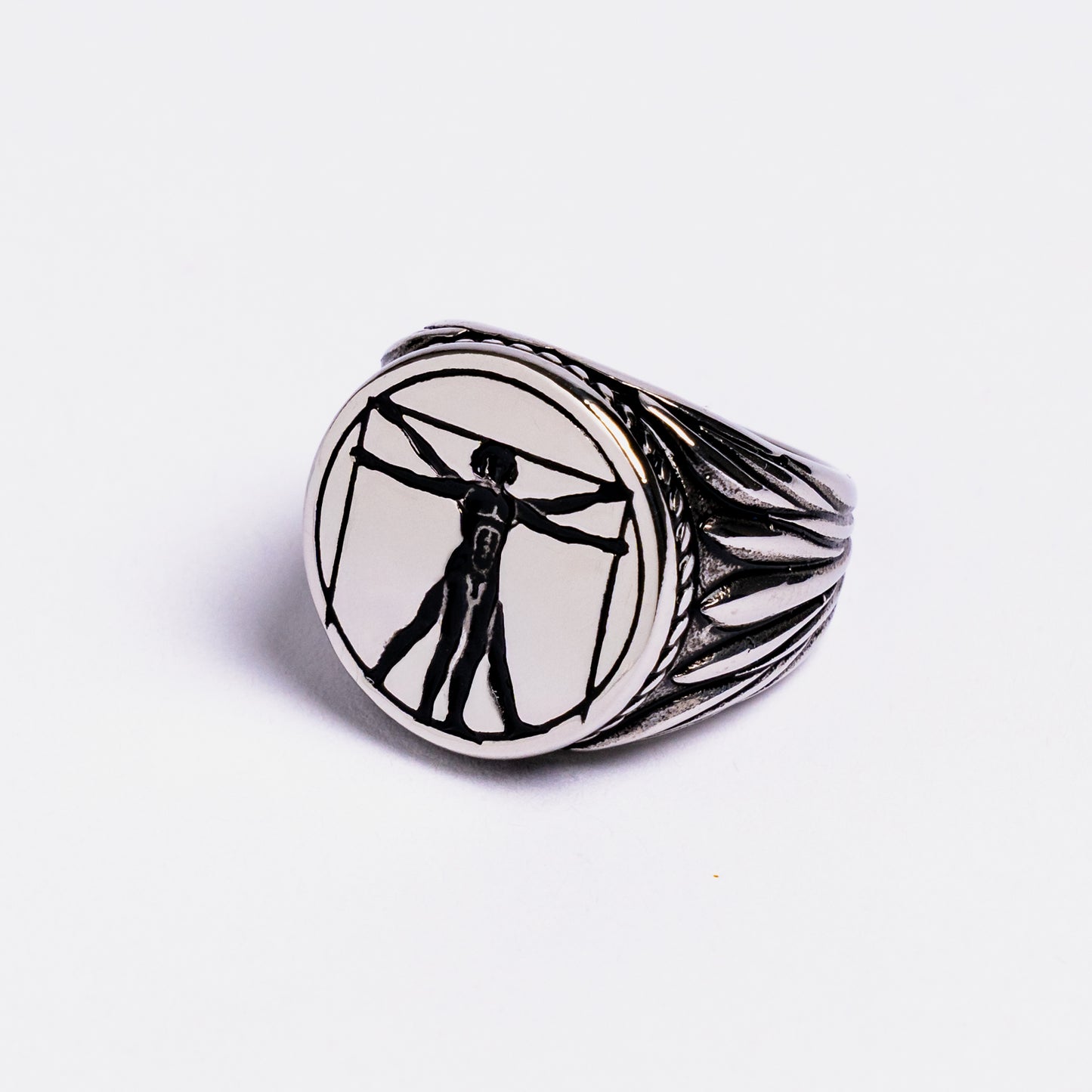 Vitruvian Man Signet Ring Silver