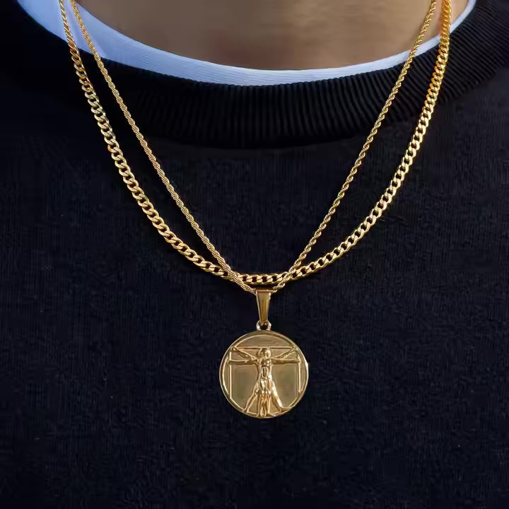 Vitruvian Man Pendant Gold