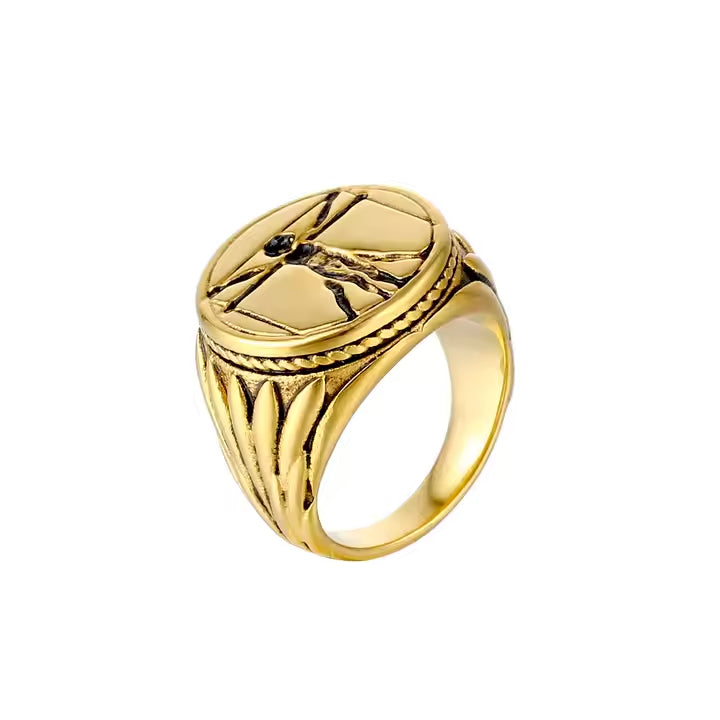 Vitruvian Man Signet Ring Gold